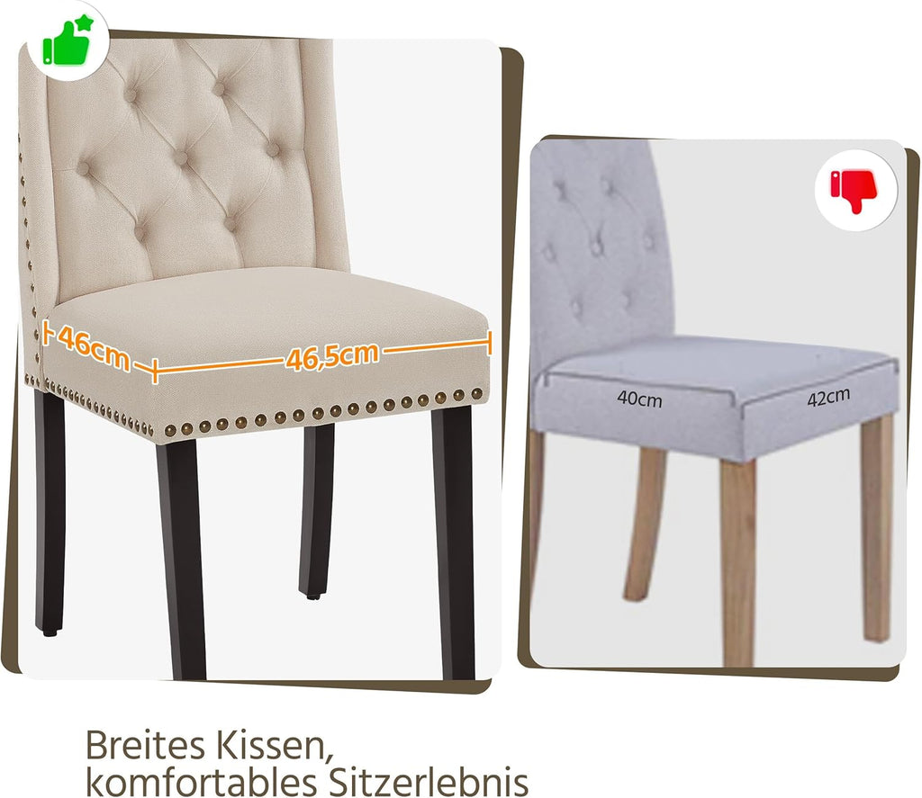 Yaheetech Juego de 2 sillas de cocina con respaldo en forma de ala, silla tapizada de comedor con capacidad de carga de hasta 140 kg para comedor/cocina/sala de estar/dormitorio, beige