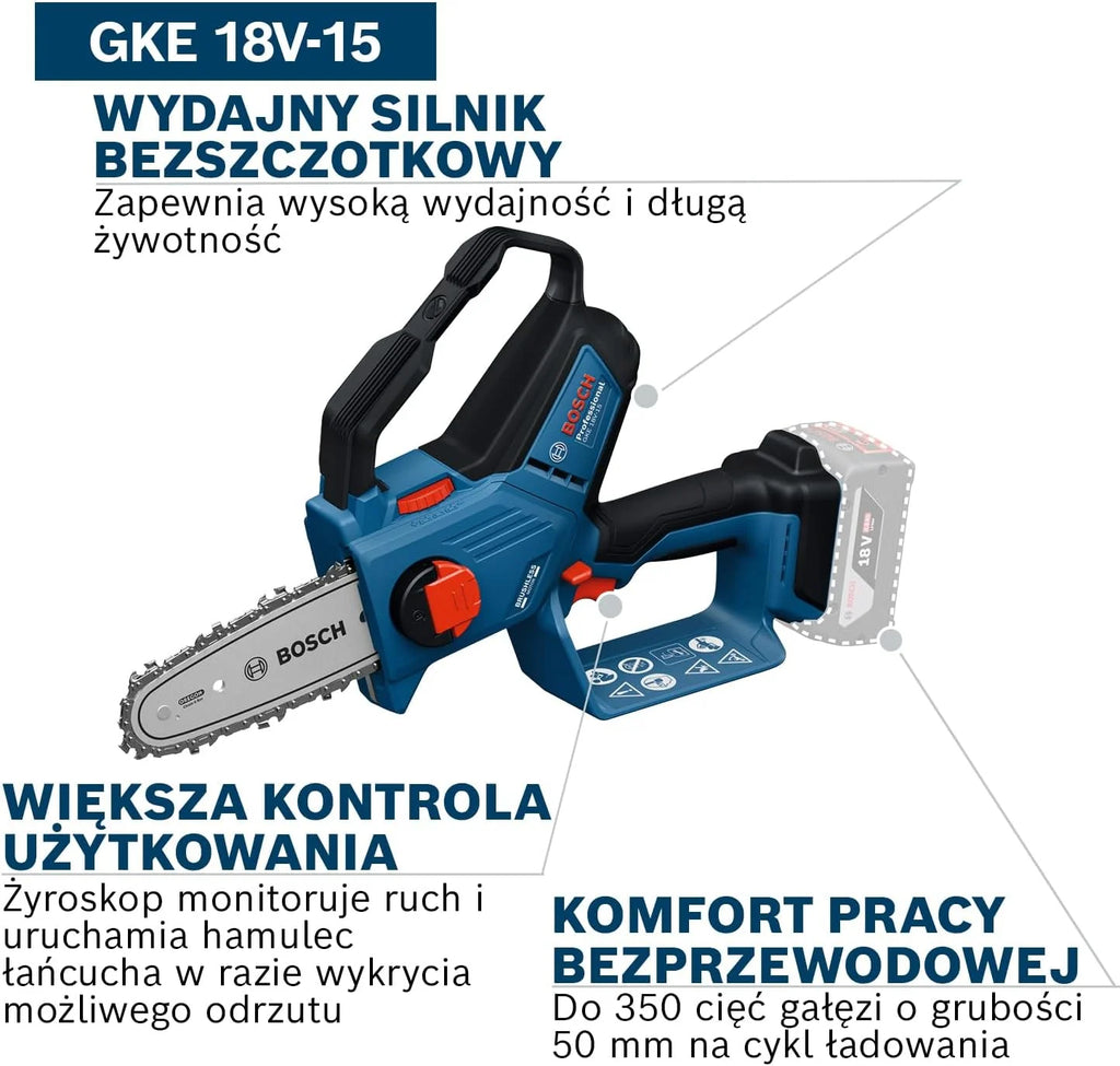 Bosch Piła łańcuchowa akumulatorowa GKE 18V-15 18 V, bez akumulatora