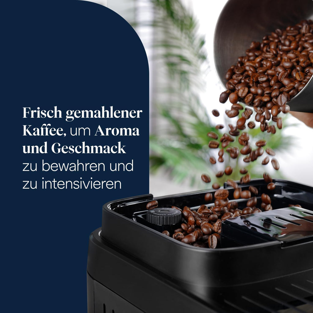 De’Longhi Magnifica Evo Next - Cafetera superautomática Perfetto con sistema de leche LatteCrema, 13 bebidas de un solo toque, cafetera para café y capuchino, pantalla táctil a color, titanio (ECAM312.80.SB)