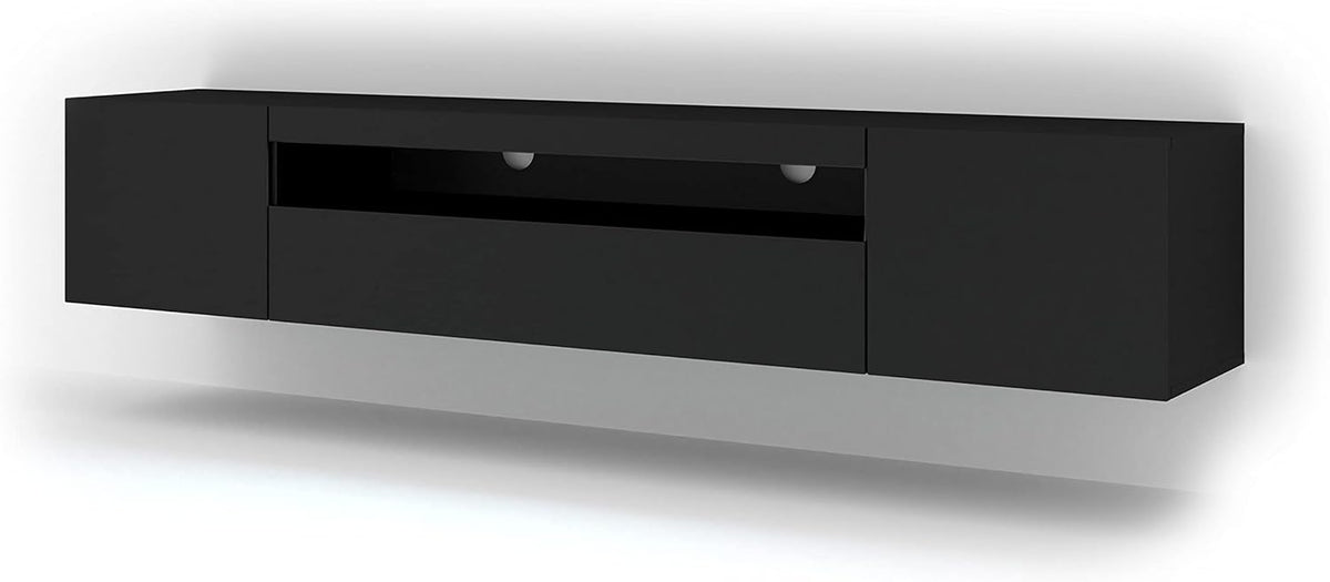 Mueble de TV BIM 200 cm - Aparador universal con frentes laminados, suspendido o de pie - Mueble para televisión, mueble HiFi para salón, negro mate