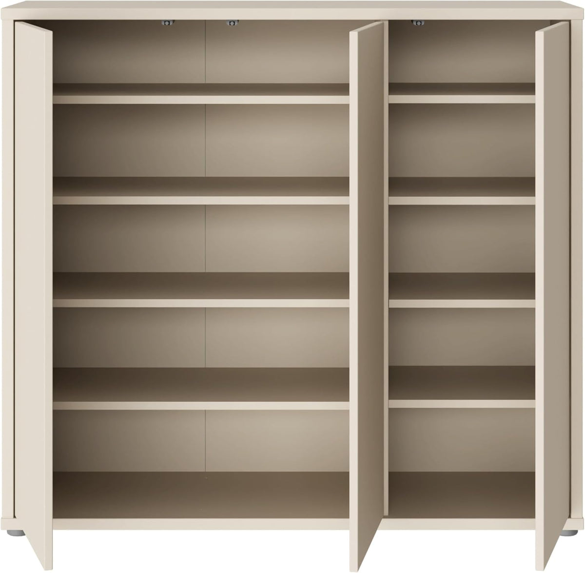 Zapatero Forte Alice Springs 100 110, armario de recibidor con 3 puertas y 8 estantes, madera reconstituida, color beige cachemira, 109,2 cm de ancho x 99,1 cm de alto x 34,9 cm de profundidad