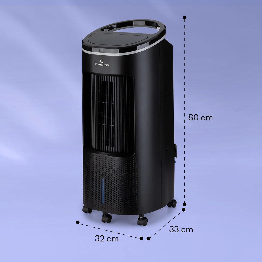 Enfriador de aire Klarstein con refrigeración por agua, enfriador evaporativo 4 en 1 silencioso, humidificador, ventilador y modo nocturno, aire acondicionado portátil de 7 L, enfriador de aire de 65 W, flujo de aire refrigerante de 330 m³/h