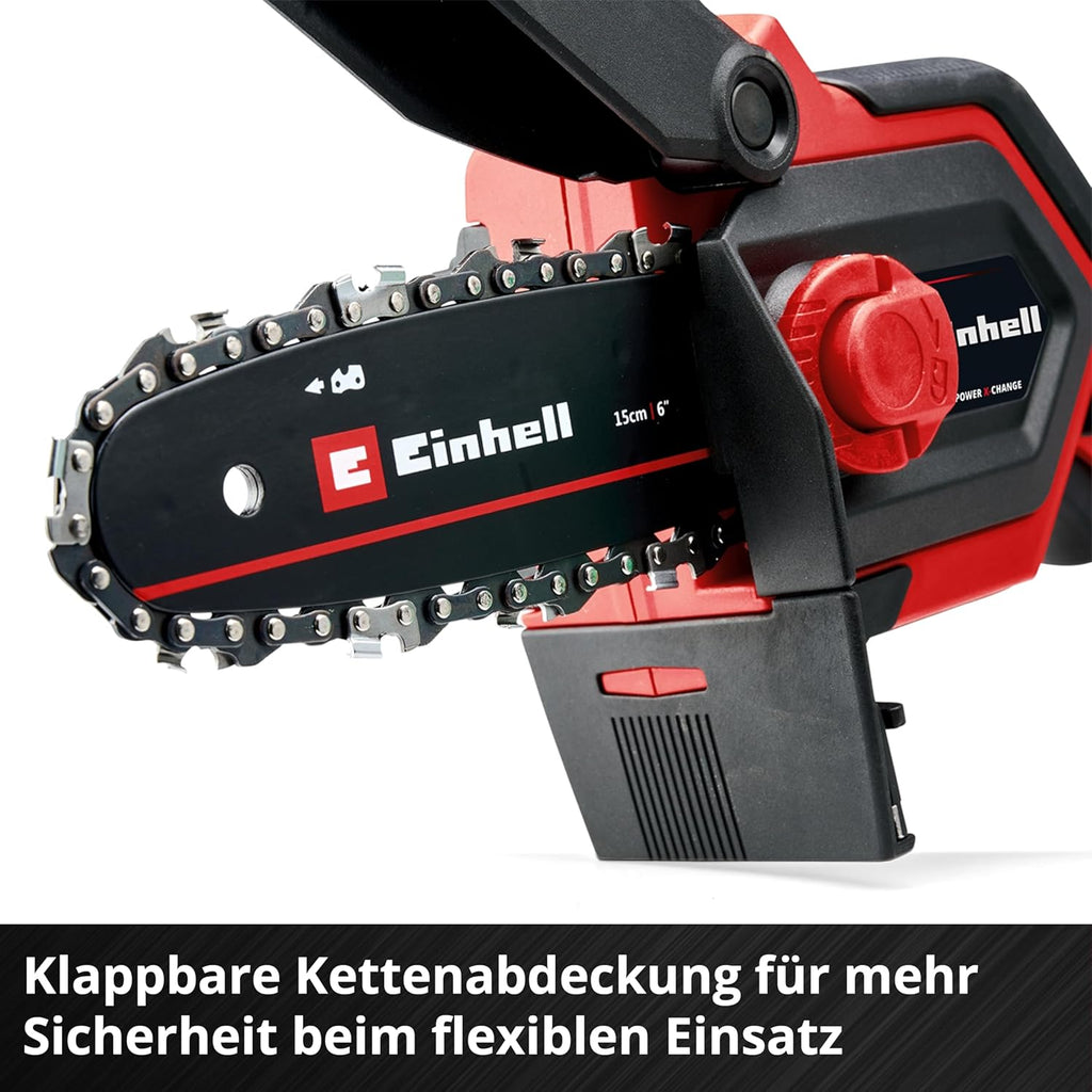 Einhell Sierra de poda a batería GE-PS 18/15 Li Bag Kit Power X-Change (18 V, motor sin escobillas, 12,5 cm de longitud de corte, incl. batería de 2,5 Ah, cargador, cadena de repuesto, bolsa Einhell 45/29)
