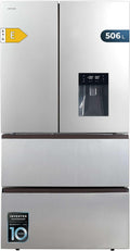 Frigorífico de doble puerta de acero inoxidable Cecotec con dispensador de agua de 510 L Bolero CoolMarket FD 510 WD Inox E. 183 cm de altura, 84 cm de ancho, motor Inverter Plus, Total NoFrost