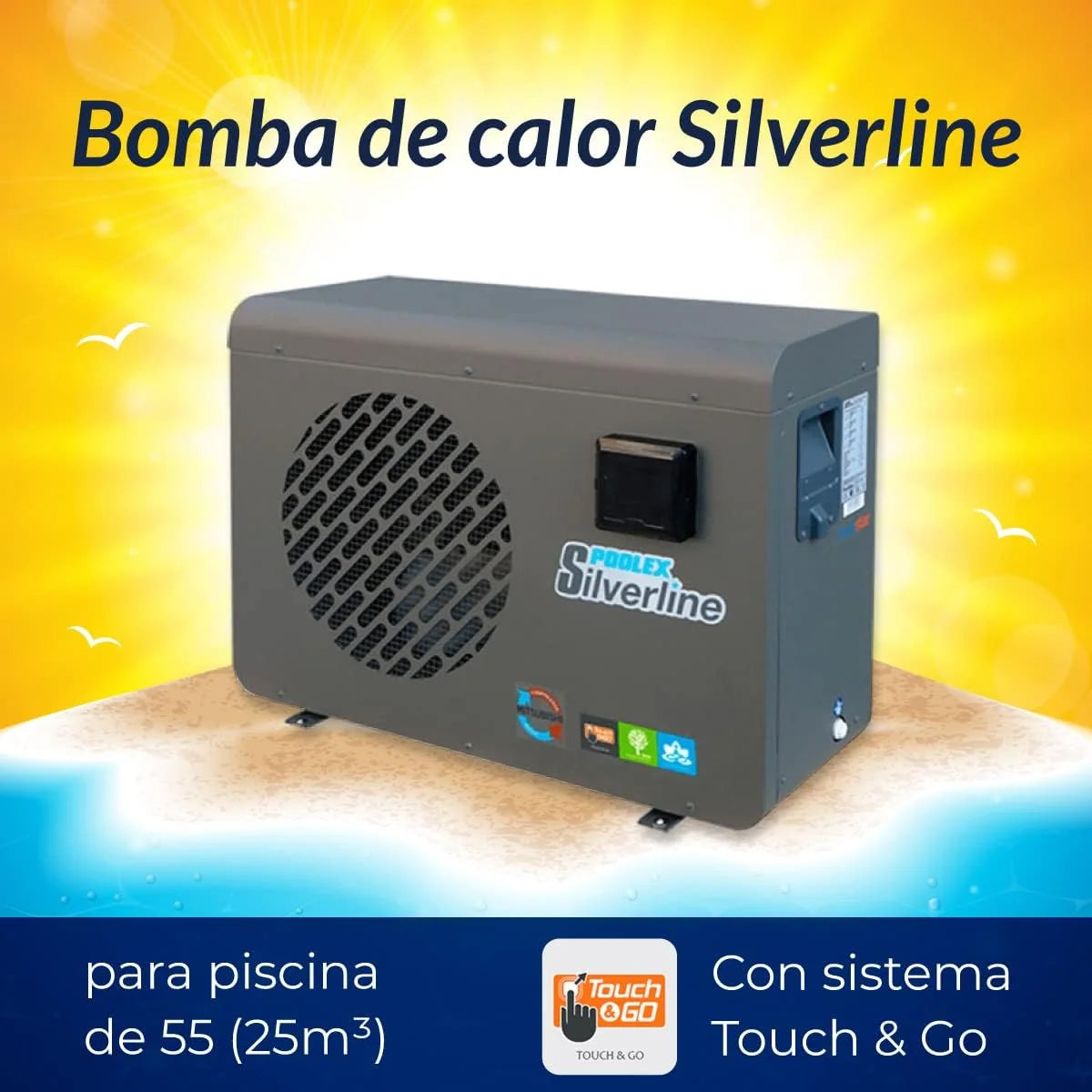 POOLEX - PC-SLP055 Silverline 55 - Cicha i ekonomiczna pompa ciepła basenowa - Wszystkie rodzaje basenów - Sprężarka o wysokiej wydajności - 5,5kW - Pojemność umywalki od 20 do 30m3