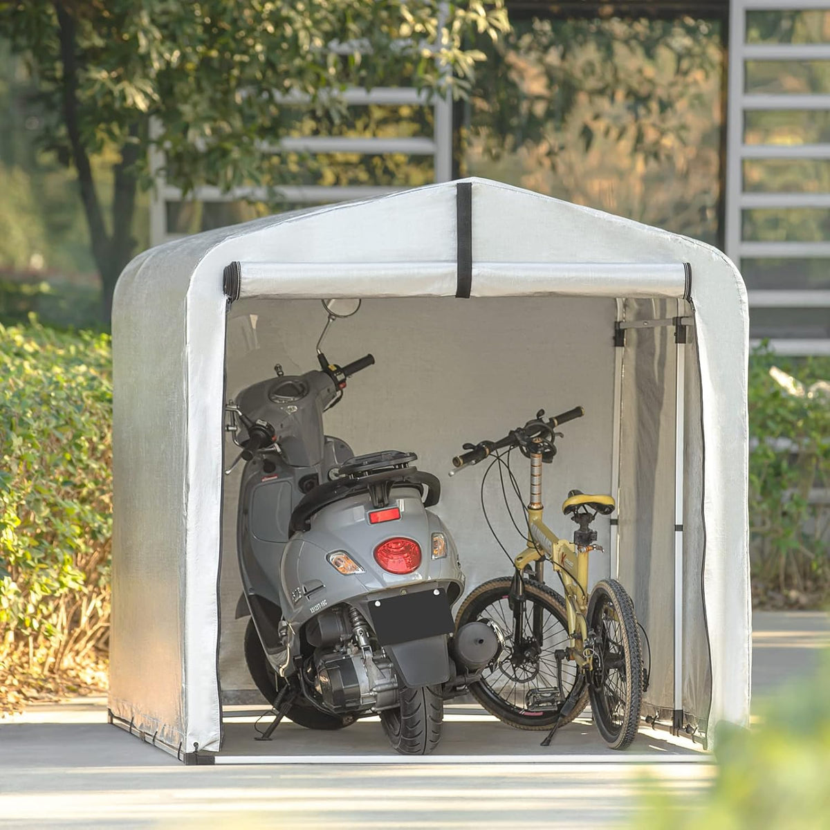 SoBuy Fahrradgarage wetterfest Geräteschuppen Fahrradgarage für 2-4 Fahrräder Carport Zelt mit UV-Schutz Fahrradschuppen für Regenschutz Terrasse Motorrad Garage Gartenhaus 159x165x219cm KLS11-L