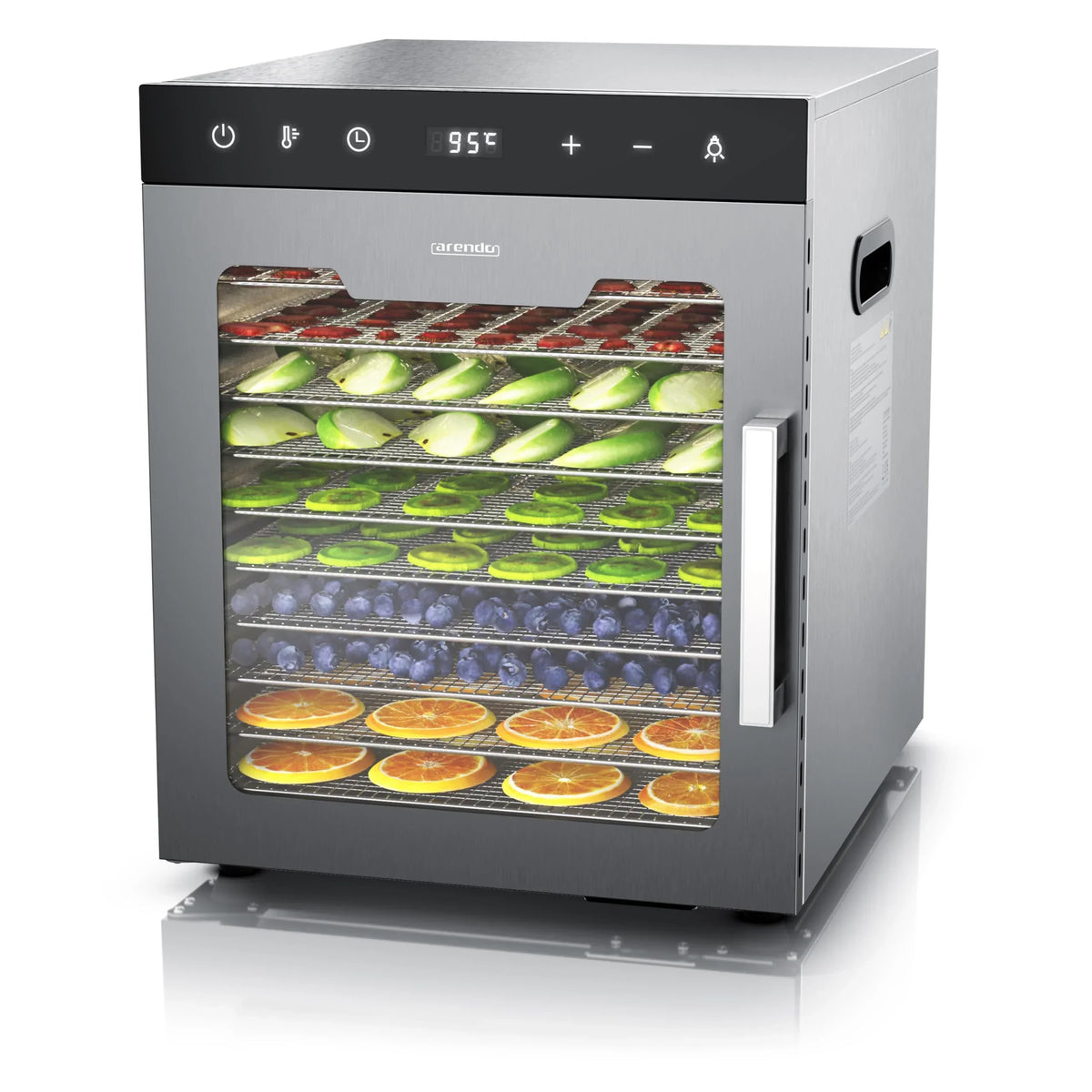 Deshidratador de alimentos de acero inoxidable Arendo, 10 rejillas de acero inoxidable, 800 W, 35-85 °C, 8400 cm², para fruta, carne, setas y mucho más.