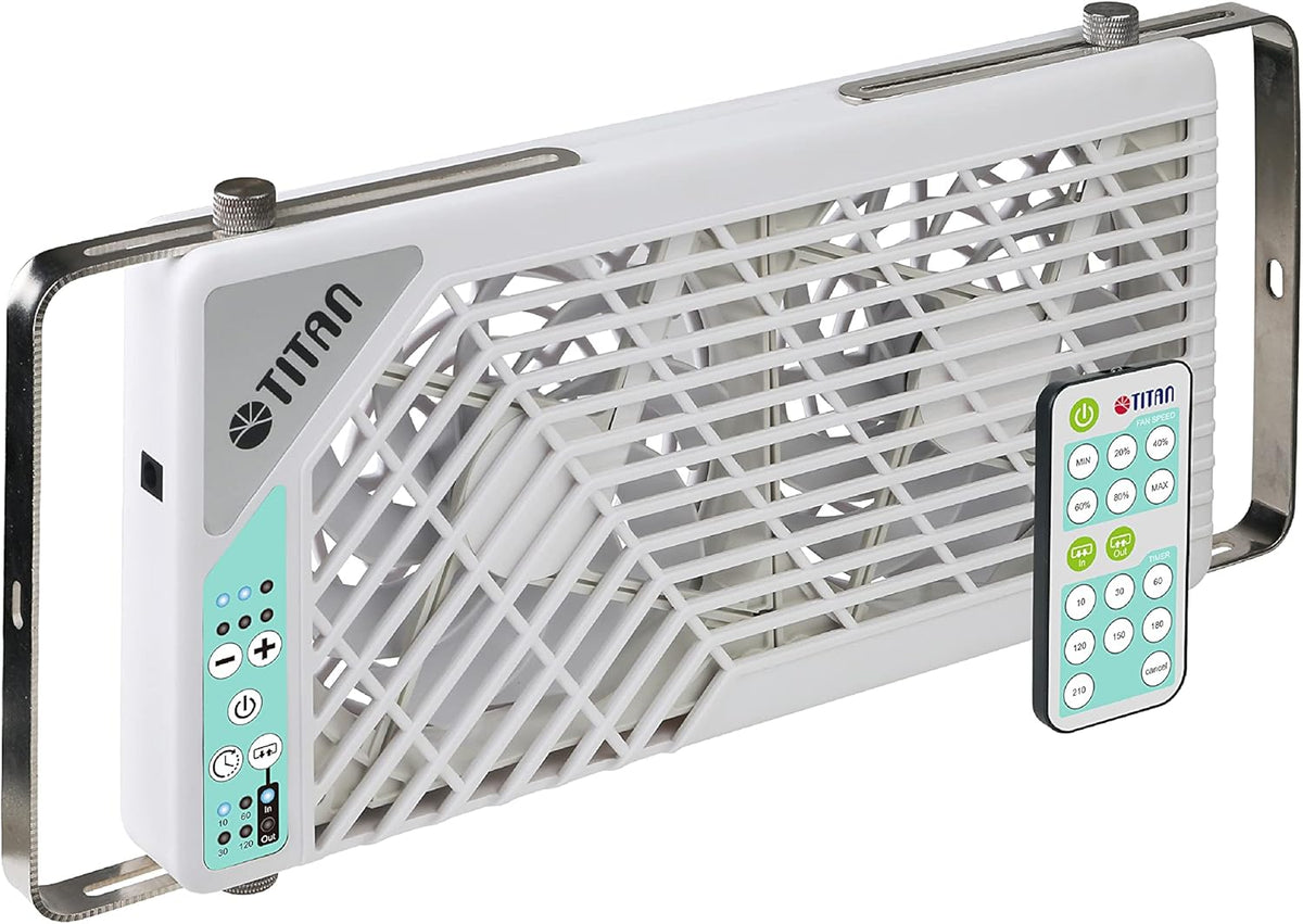 TITAN Leiser Dachventilator, 12 V CC, 140 mm, doble, reversible, ventilador para claraboya con control inalámbrico para autocaravana, caravana, TTC-SC21/V3