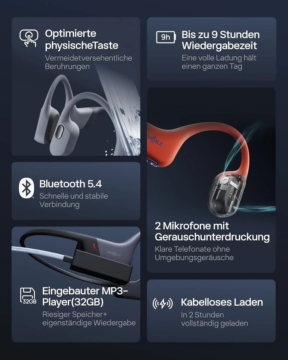 Auriculares de natación de conducción ósea OpenSwim Pro S711 IP68 32GB MP3 Bluetooth 5.4 9h carga inalámbrica gris