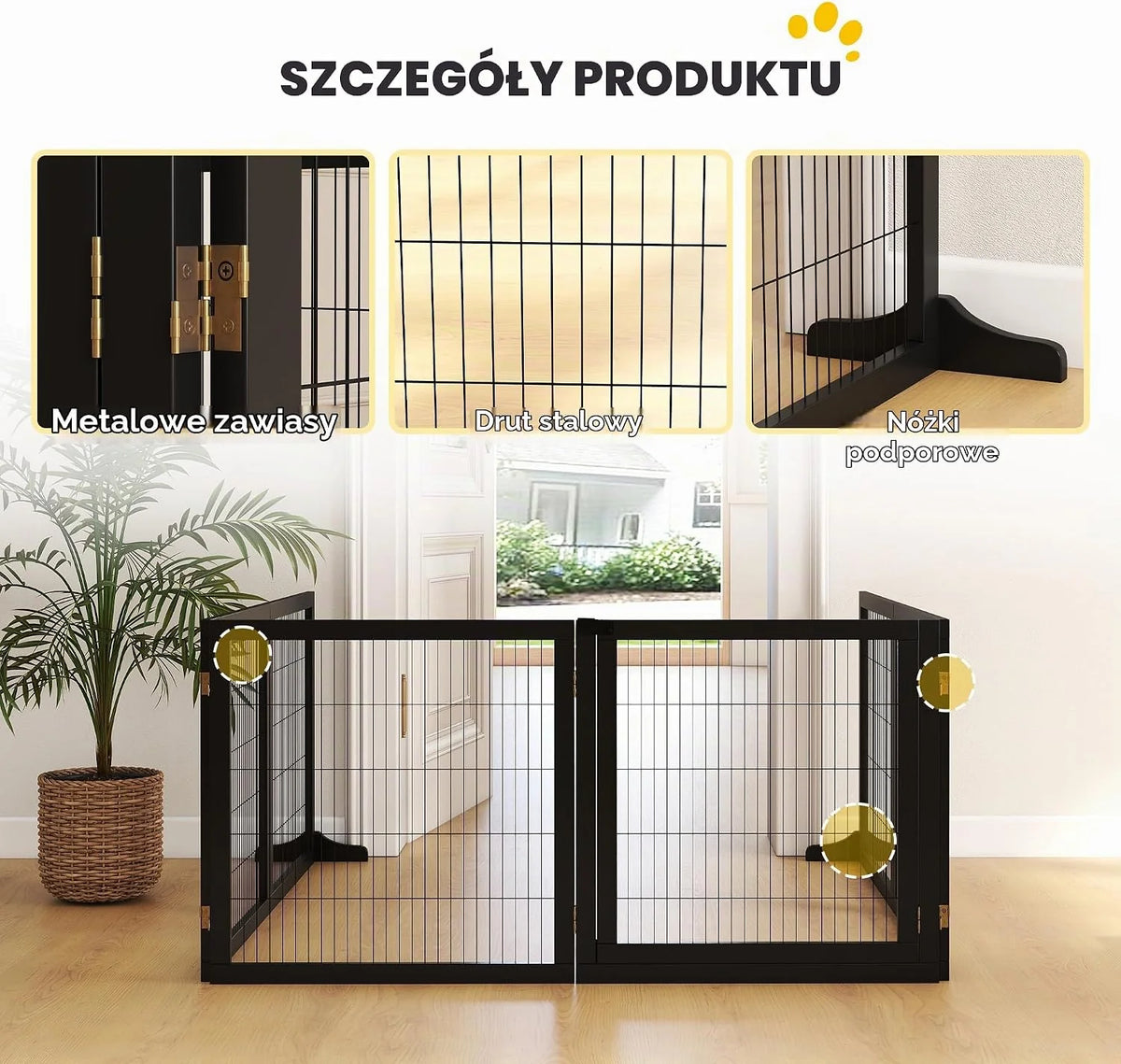 PawHut Brama dla psa regulowana wolnostojąca 70x432 cm Czarny