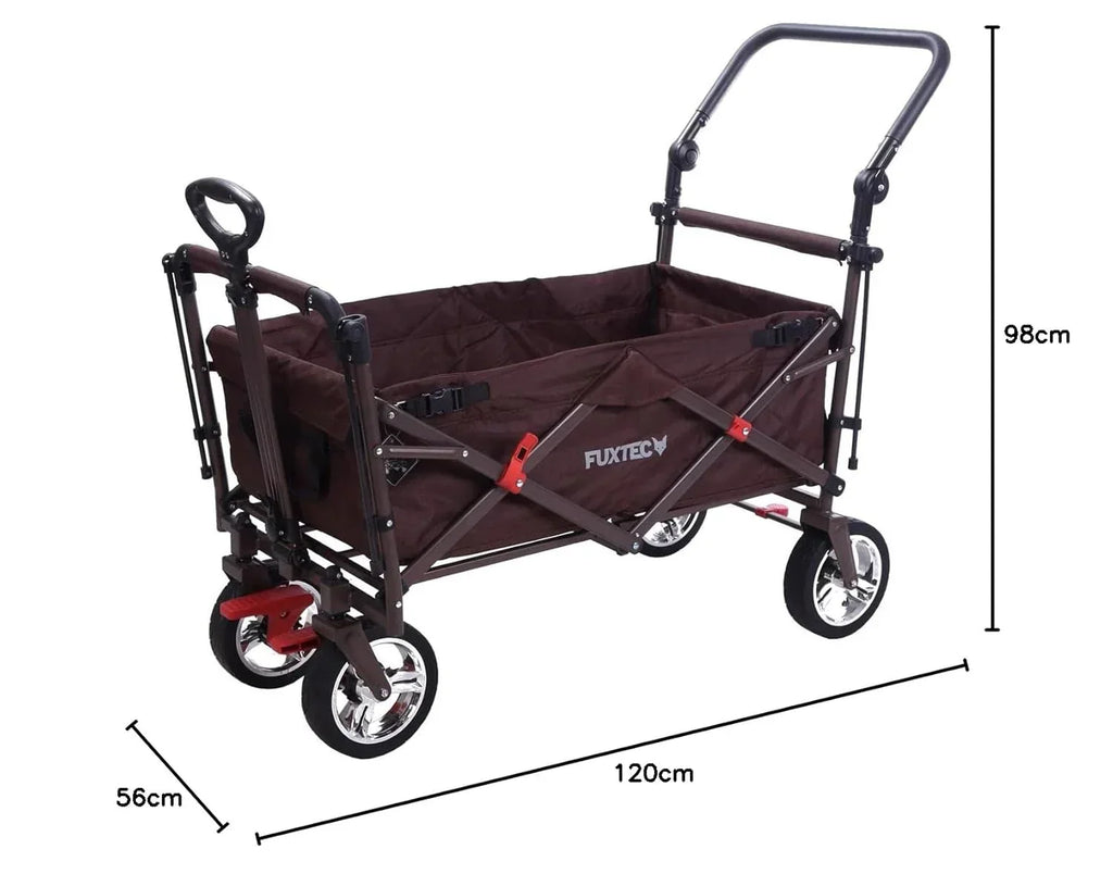 Carrito plegable FUXTEC FX-CT700, carro plegable gris para el transporte de niños, ciudad, campo, playa o montaña - con capota anti-UV, asa de empuje, freno de mano delantero y trasero, el original