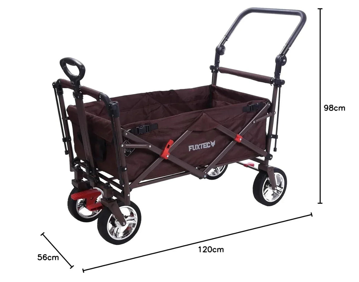 Carrito plegable FUXTEC FX-CT700, carro plegable gris para el transporte de niños, ciudad, campo, playa o montaña - con capota anti-UV, asa de empuje, freno de mano delantero y trasero, el original