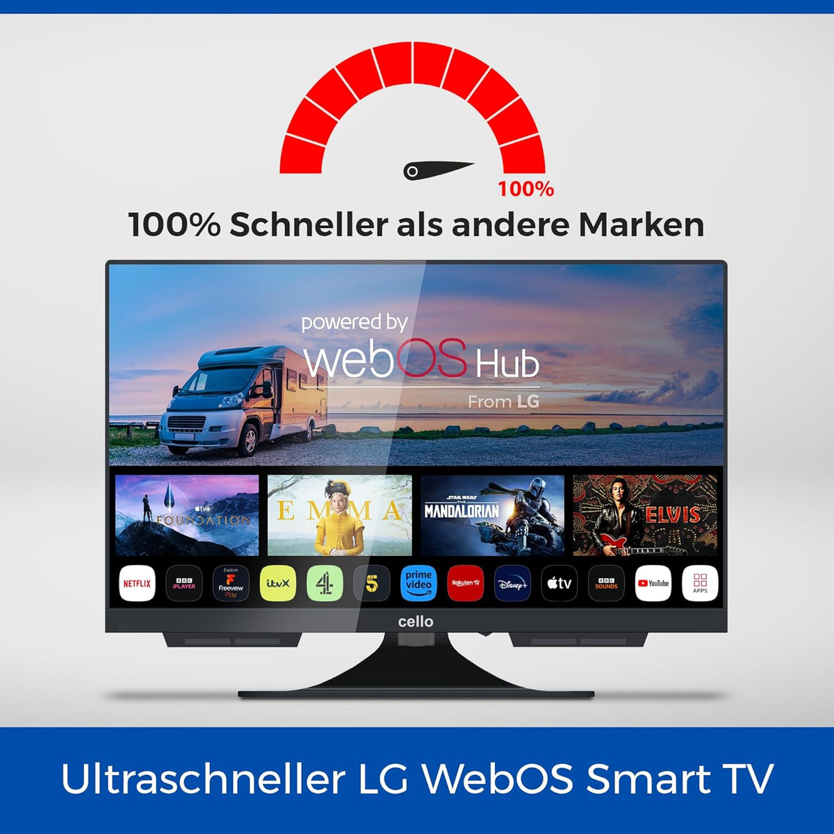 Cello C1924WS Smart TV de 19 pulgadas, 12 V, para autocaravanas y caravanas, televisor de camping con WebOS, Netflix, Bluetooth, triple sintonizador DVB-T2 HD/DVB-S2