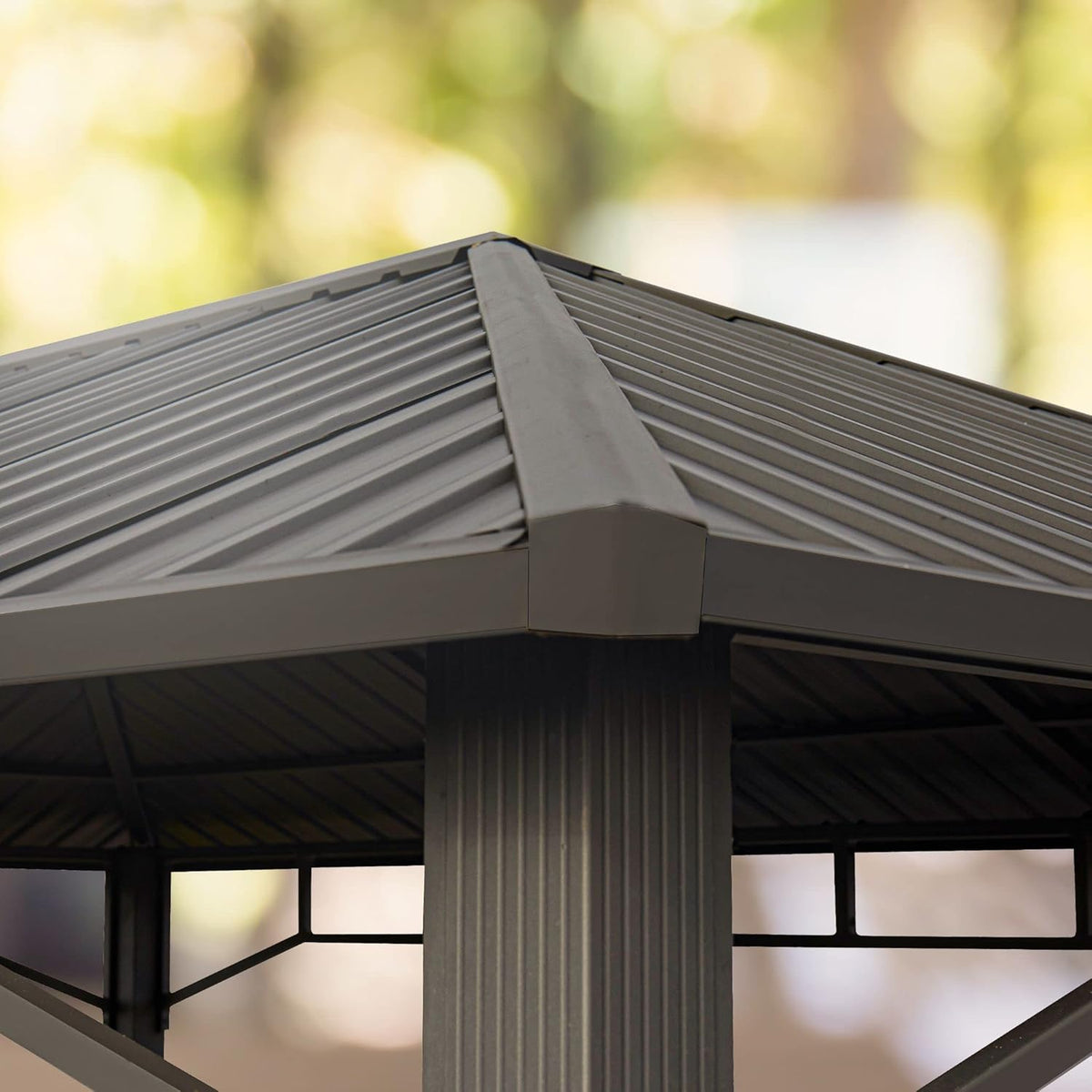 Gazebo de jardín TOOLPORT 3x3 m con techo rígido de acero, 4 paneles laterales en gris, postes de 9x9 cm