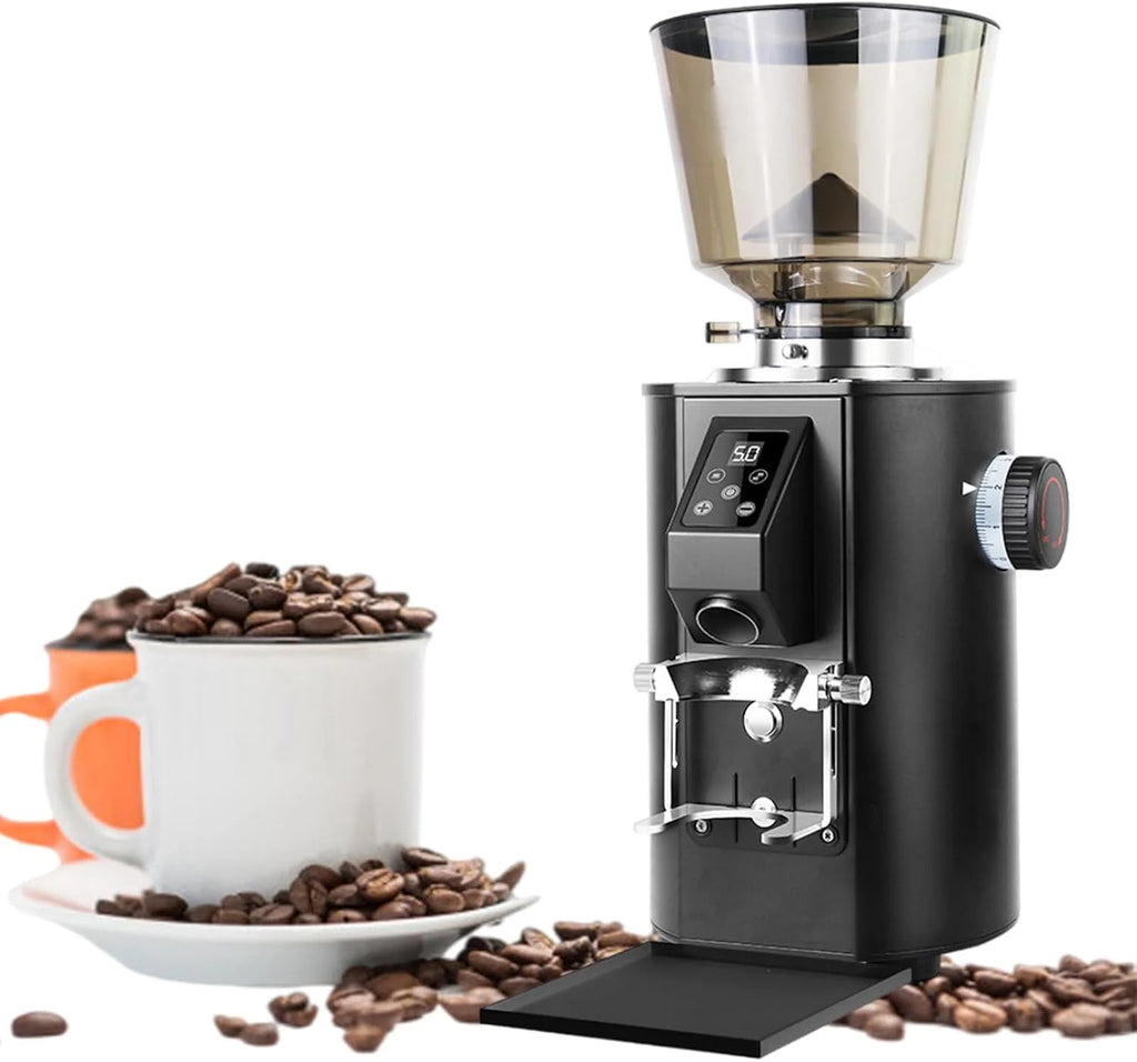 Elektryczny Komercyjny Młynek do Kawy, Elektryczny Płytkowy Młynek do Kawy z Ustawieniami Ekranu Dotykowego, Ekspres do Espresso z Dużym Zasobnikiem 1Lb/453g Black