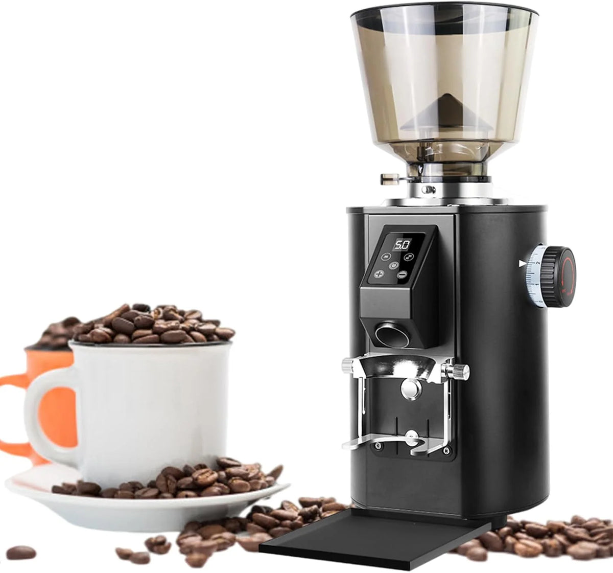 Elektryczny Komercyjny Młynek do Kawy, Elektryczny Płytkowy Młynek do Kawy z Ustawieniami Ekranu Dotykowego, Ekspres do Espresso z Dużym Zasobnikiem 1Lb/453g Black
