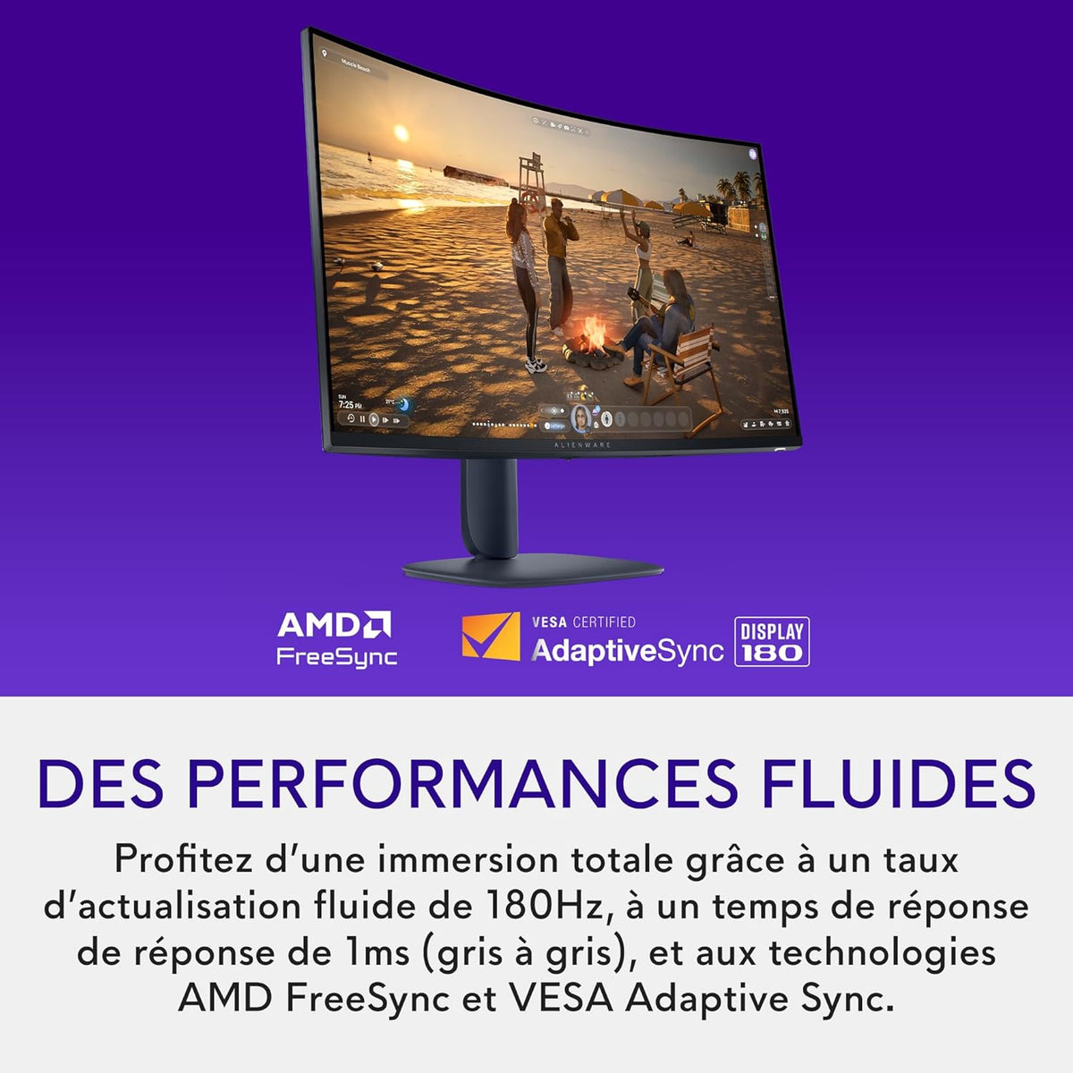 Monitor Gaming Alienware 32 - AW3225DM, QHD (2560x1440), Curvo 1500R, 180Hz, VA, 1ms, AMD FreeSync, VESA AdaptiveSync, 95% DCI-P3, HDR400, DisplayPort, 2 HDMI, 3 USB, 3 años de garantía