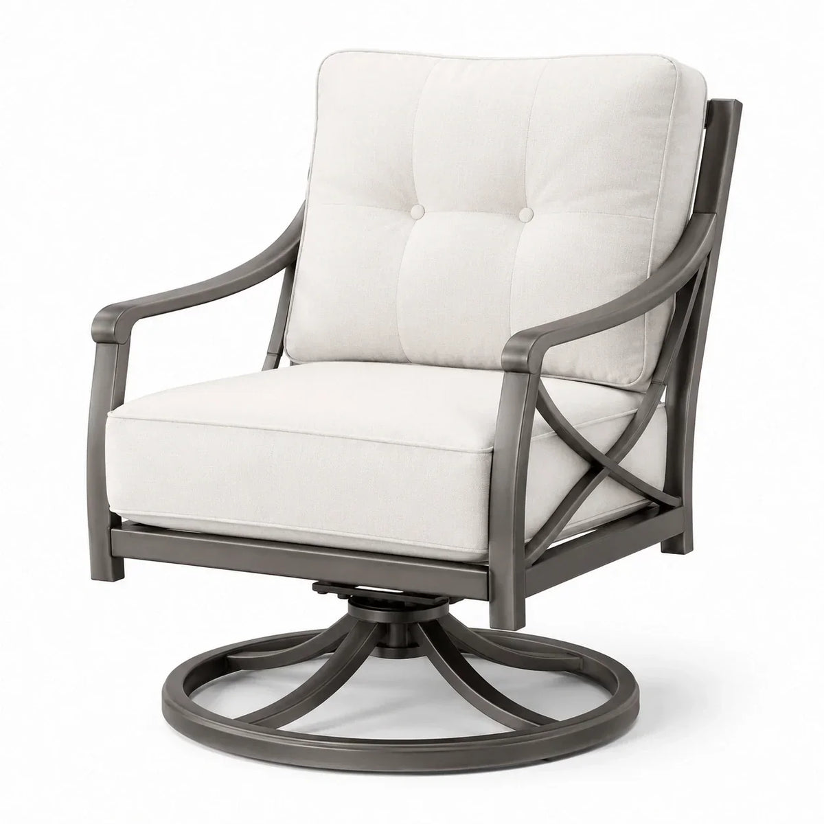 Sillón giratorio de aluminio con tapizado de poliéster en color beige