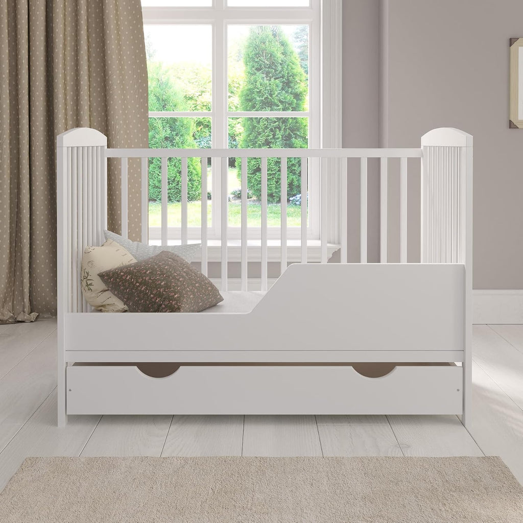 Cuna colecho Love For Sleep 120x60 cm con colchón de espuma, color blanco, modelo Jacob - Cuna de madera para bebé, cuna convertible, cama infantil con barrotes