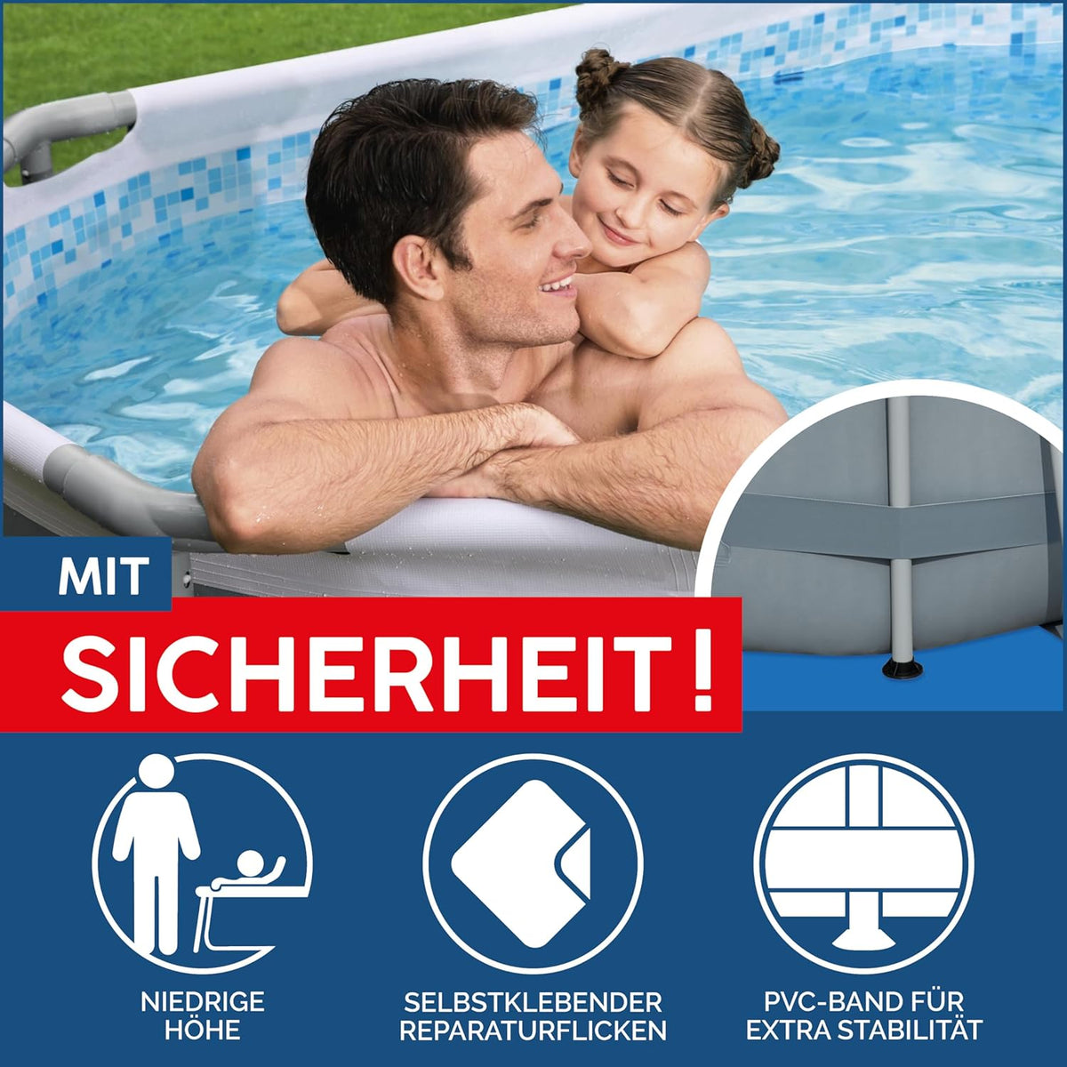 Set de piscina con estructura Power Steel de Bestway, ovalada, con bomba de filtrado, 305 x 200 x 84 cm, gris, 5614A
