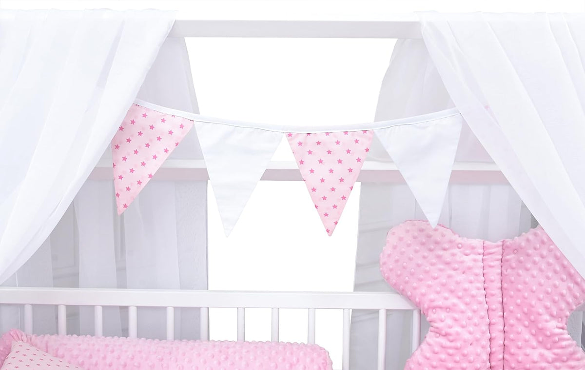 Set completo de cuna Baby Delux, cama casita de 60x120 cm, color blanco, con cajón, barrera anticaídas, colchón, ropa de cama y set de decoración (Prince Stars)