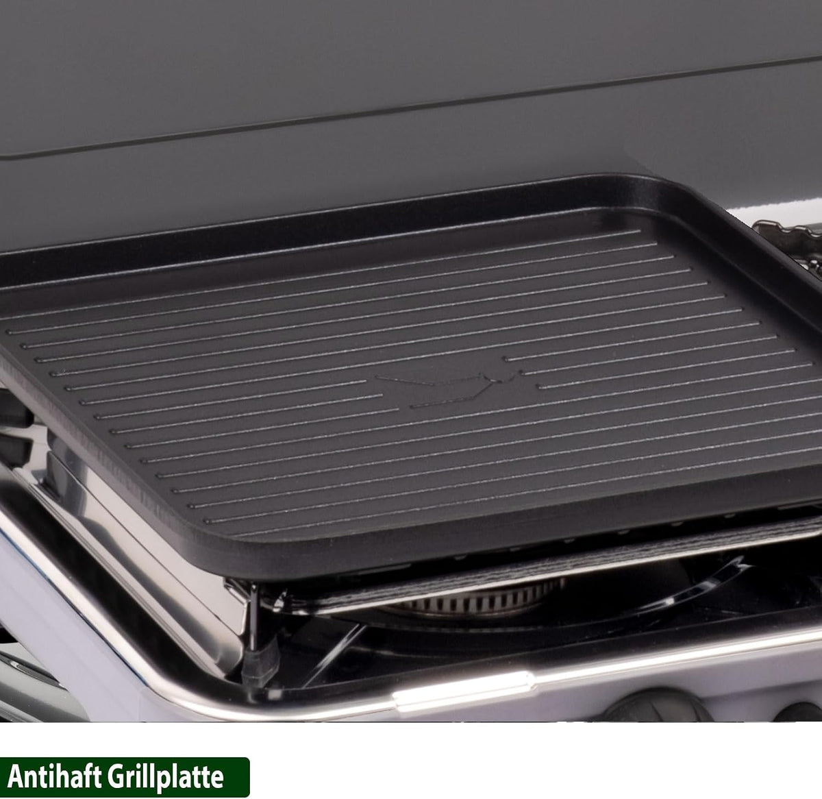 BRUNNER: Hornillo de camping de mesa 2 en 1 de 2 fuegos de acero inoxidable, barbacoa de gas y cocina de gas - POWERKOOK 50mbar con 1 cacerola + 1 plancha - con regulador de gas y manguera de gas