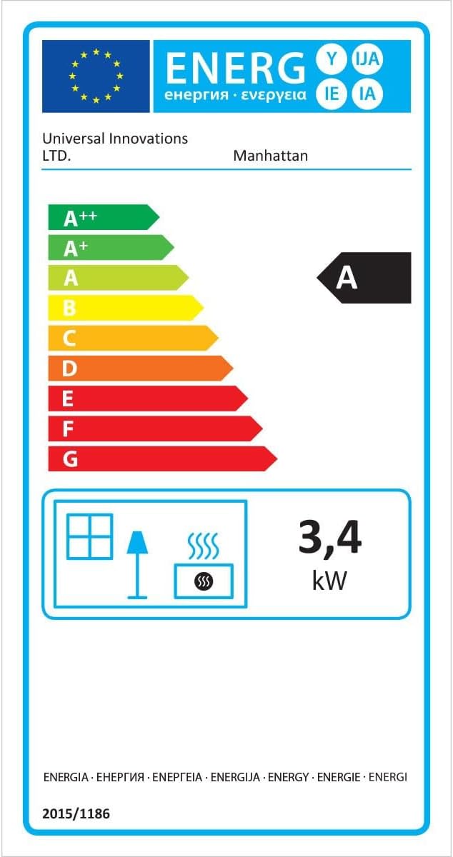Sahara - Estufa de gas 3,4KW Azul y Negro con efecto estufa de leña Manhattan Calefactor auxiliar + Manguera de gas + Regulador de butano