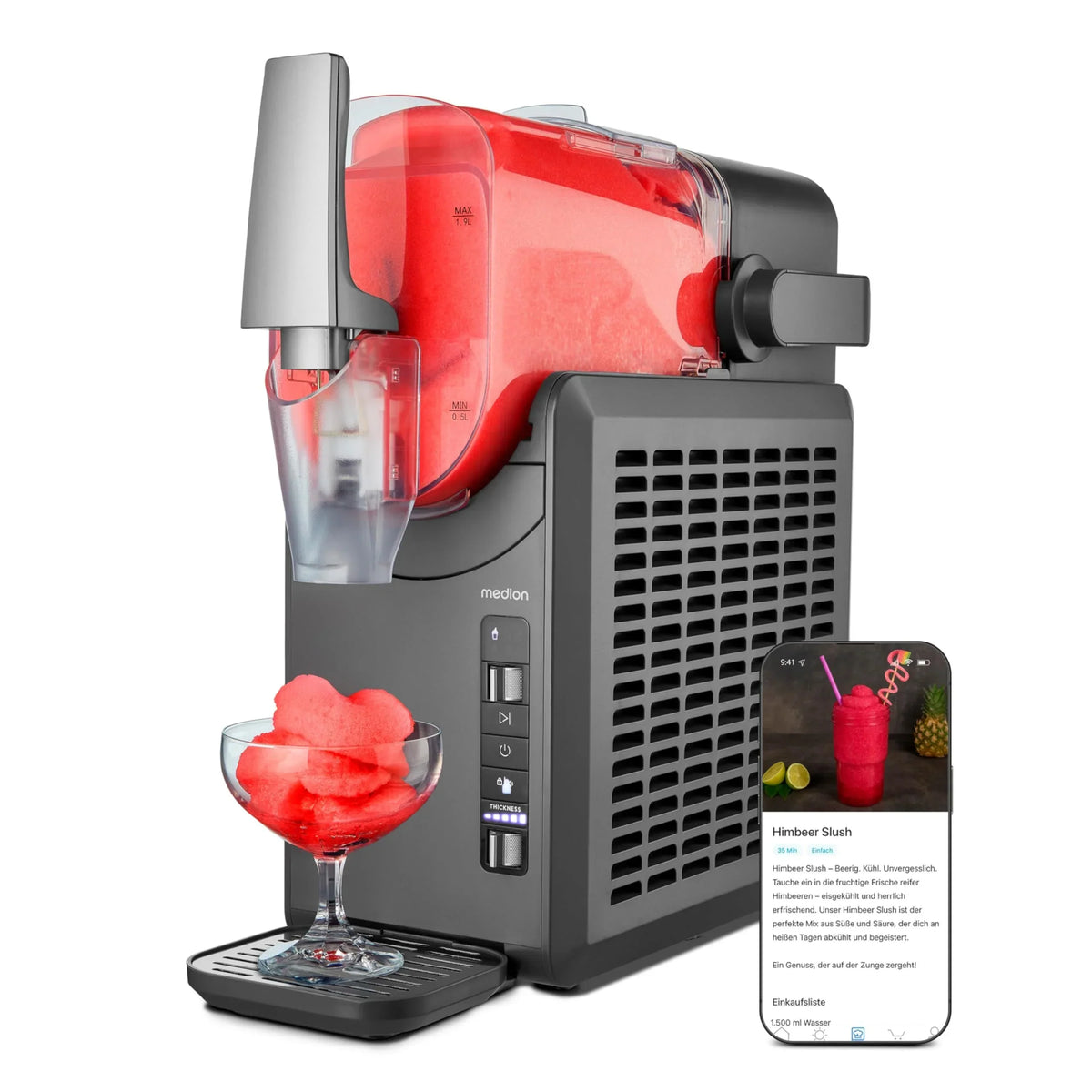 Máquina de granizados con compresor, 2,6 L, capacidad para 1,9 L de granizado, 5 modos, 30 a 60 min, máquina de granizados MD12090