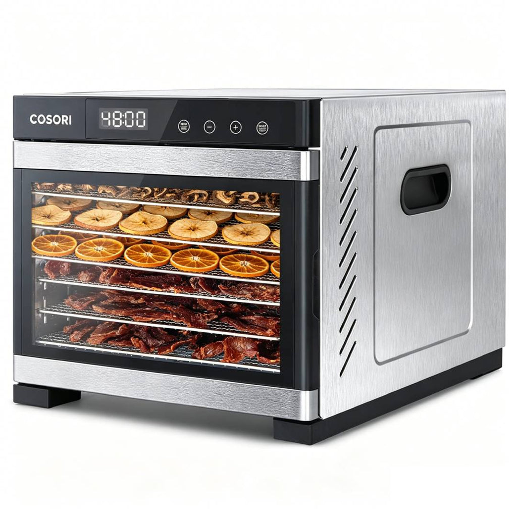 Deshidratador de alimentos CP267-FD 650 W, 6 bandejas de acero inoxidable, 35-75 °C, temporizador de 48 horas, pantalla LED