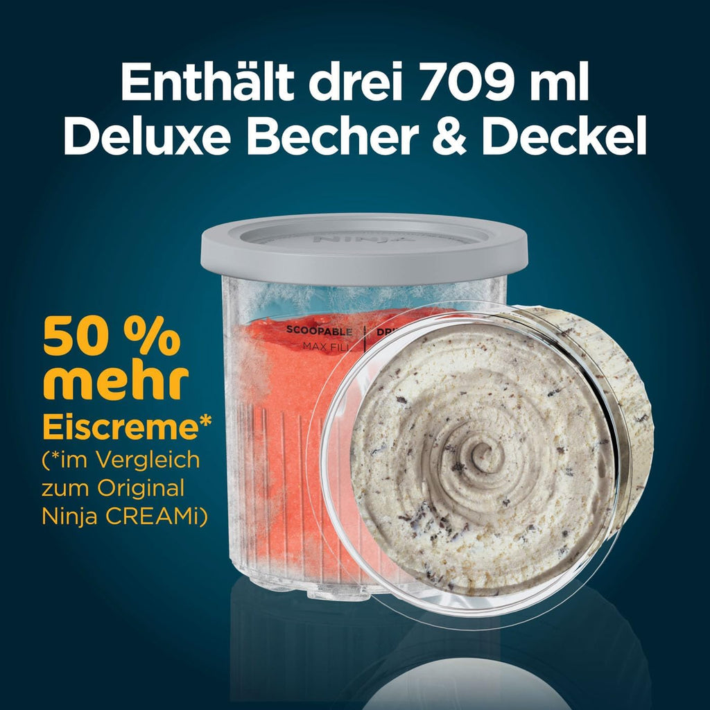 Ninja CREAMi Deluxe Heladera y máquina de bebidas heladas con 2 recipientes, 10 funciones, prepara helado, gelato, sorbete, yogur helado, batidos, granizados y más, opción de 2 sabores en 1, plateado, NC502EU