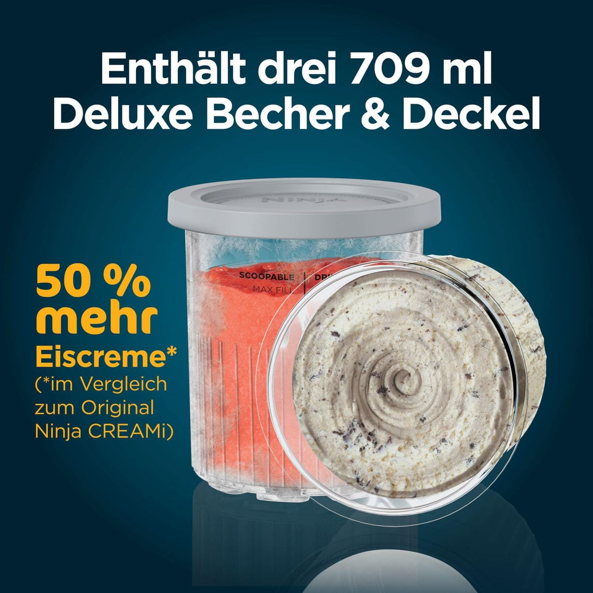 Ninja CREAMi Deluxe Heladera y máquina de bebidas heladas con 2 recipientes, 10 funciones, prepara helado, gelato, sorbete, yogur helado, batidos, granizados y más, opción de 2 sabores en 1, plateado, NC502EU
