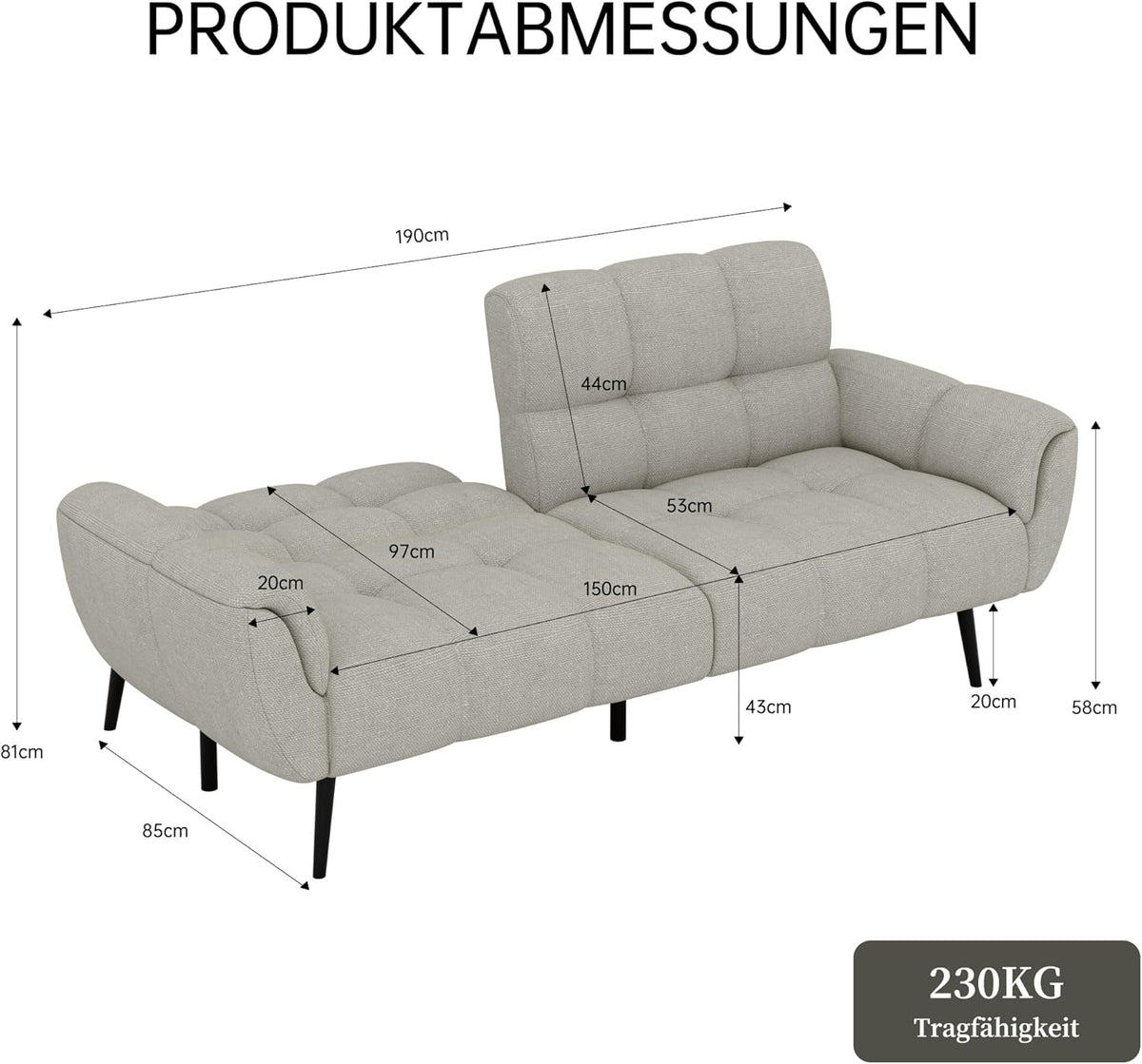 HIPIHOM Sofá con función cama, sofá plegable de 3 plazas, sofá cama de 155x85 cm, cómodo, adecuado para salón, oficina, sala de estar, habitación, dormitorio