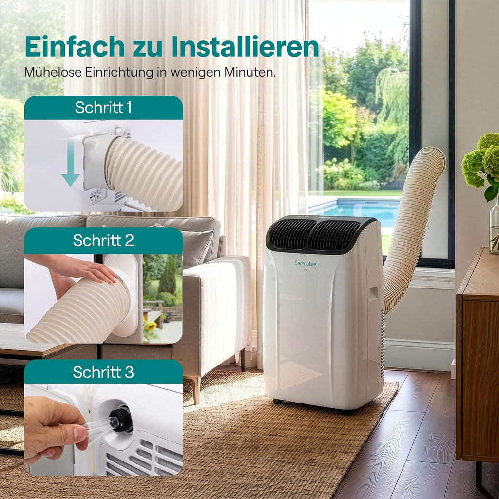 Aire acondicionado portátil SereneLife 14000 BTU – Aire acondicionado pequeño para habitaciones de hasta 33 m² | WiFi | Enfriamiento, deshumidificador y ventilador | 51 dB