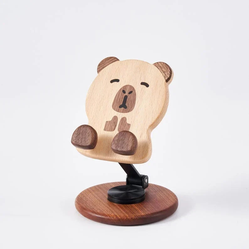 Soporte de madera para teléfono, capibara, tallado a mano, decoración de mesa, regalo