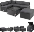 Set de muebles de jardín Lounge Casaria® incl. caja de almacenamiento de 318 L, para exteriores, con mesa, cojines, resistente a la intemperie, poliratán, color negro antracita, muebles para balcón y terraza