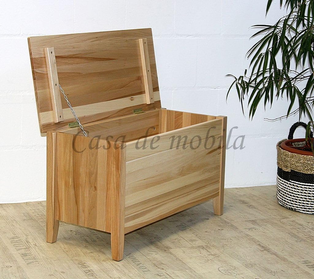 Baúl de madera maciza Casa 84 cm, haya núcleo maciza, barnizado natural