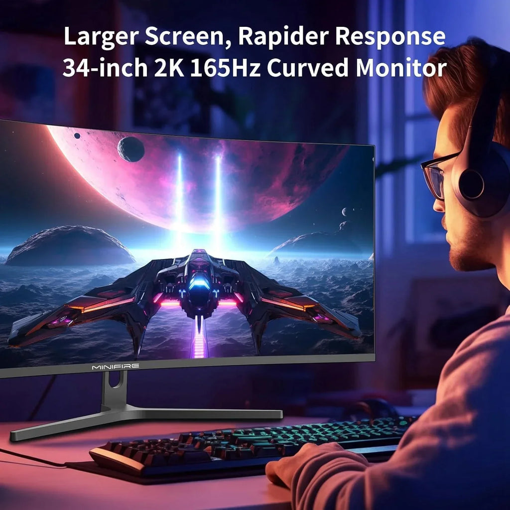 Monitor gaming curvo Minifire de 34 pulgadas 1500R 165Hz 3440x1440 1ms MPRT FreeSync HDR VA 2xHDMI 2.1 1xDP 1.4 MFG34C5Q