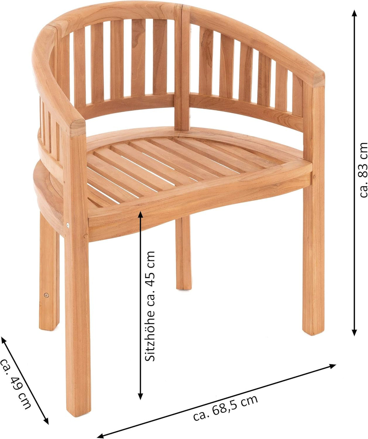 Silla de plátano DIVERO Sarasota curvada de madera de teca, tratada – Hecha totalmente a mano – Color: marrón natural