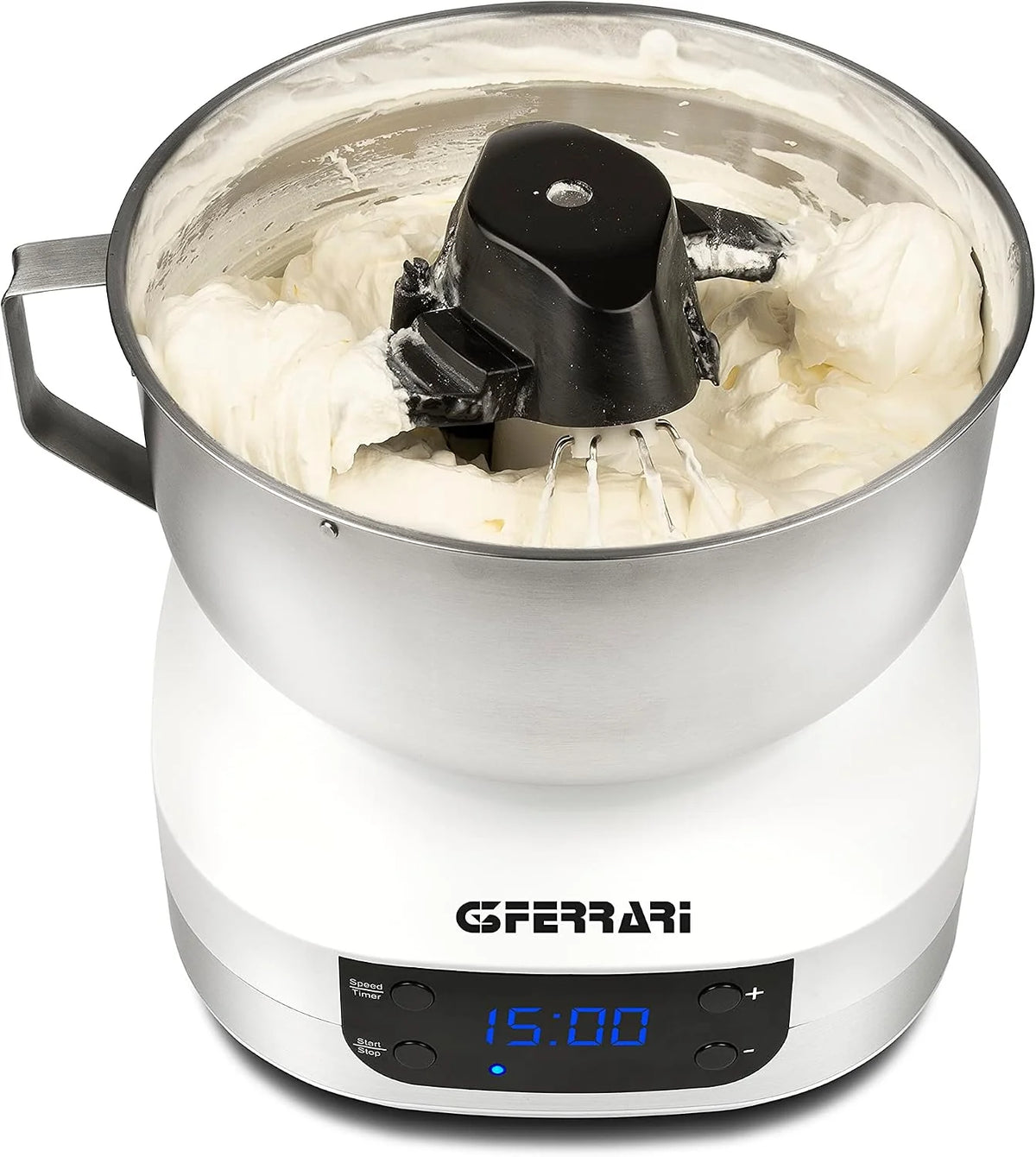 G3 Ferrari G20145 planetarna maszyna do ugniatania ciasta dla smakoszy, 1500 W, 5 litrów, miska ze stali nierdzewnej z uchwytem, wyświetlacz cyfrowy, 5 prędkości, timer, książka kucharska w zestawie