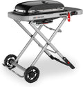Barbacoa de gas portátil Traveler con soporte plegable y ruedas, quemador de 3,8 kW, superficie de cocción de 2065 cm² y termómetro en la tapa