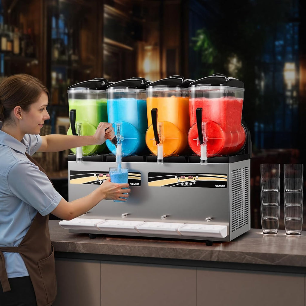 Máquina de granizados VEVOR 4 x 12 L, fabricante de granizados de 1650 W (no necesita hielo), máquina eléctrica para margaritas con función de autolimpieza, adecuada para margaritas granizadas, frappés, batidos y licuados