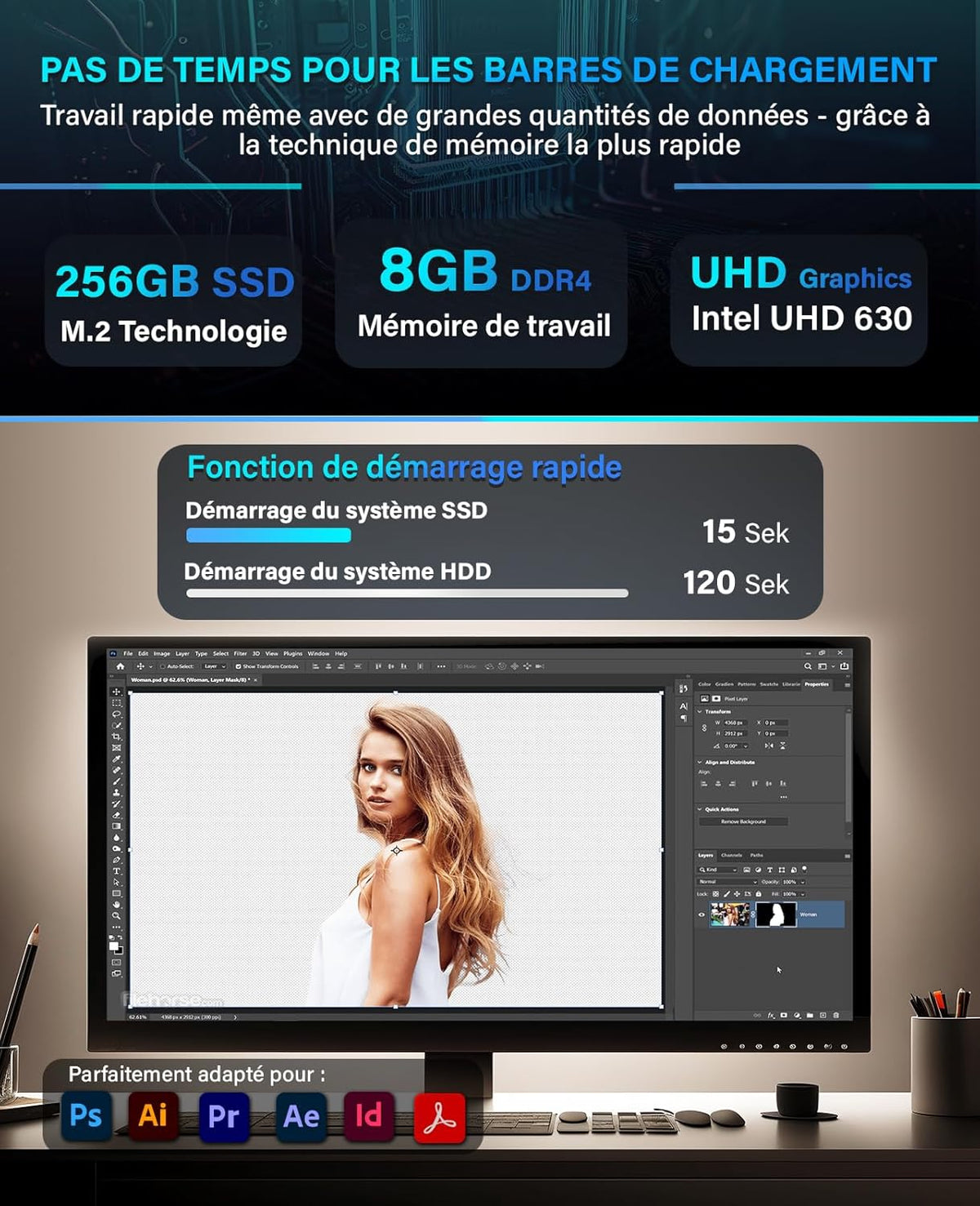 Greed® Basic V2 PC con Intel Core i5 10400 - Ordenador rápido + Ordenador de sobremesa para el hogar con 4,3 GHz, 8 GB RAM - 256 GB SSD - DVD+RW - USB3.1 - Wi-Fi, con Windows 11 Pro