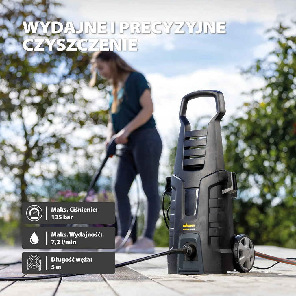 WAGNER AQUASTORM ADVANCED - Wydajna myjka ciśnieniowa do szybkiego i skutecznego czyszczenia, w zestawie standardowa- i turbo dysza