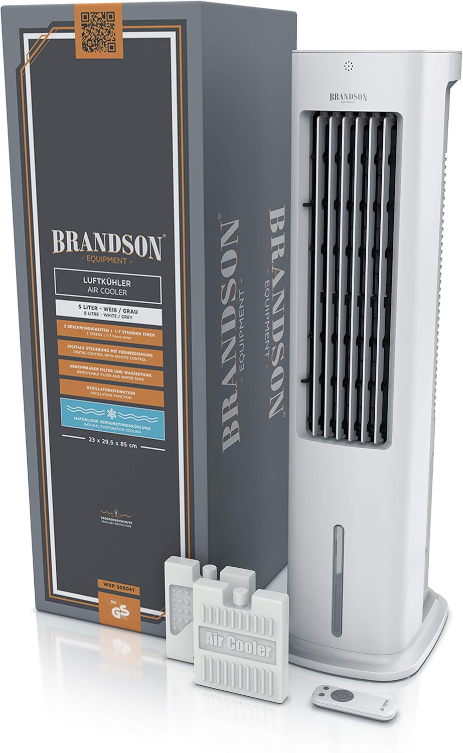 Brandson - Enfriador de aire por agua 5 en 1 - Enfriador evaporativo, humidificador, ventilador y purificador de aire, aire acondicionado portátil sin tubo de escape - Galardonado 2025 - silencioso - depósito de agua de 5 L