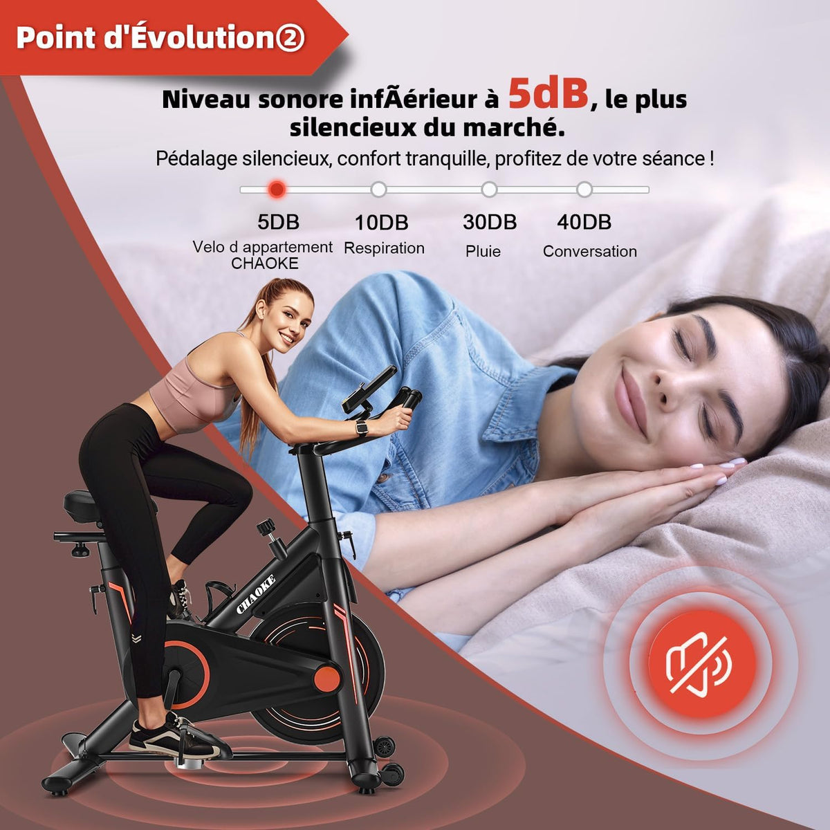 CHAOKE Bicicleta Estática Silenciosa con Resistencia Magnética Ajustable, Bicicleta Estática con APP, Bicicleta de Ejercicio con Monitor LCD, Asiento Cómodo, para Entrenamiento Cardio, Capacidad 160 KG