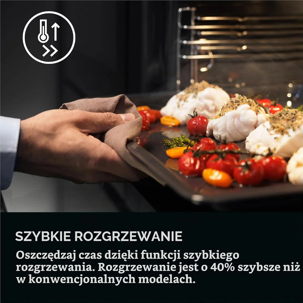 AEG Piekarnik do zabudowy/seria 5 pierścieniowe gorące powietrze: równomierne rezultaty gotowania na 3 poziomach/piroliza samooczyszczanie/45 programów automatycznych/wyświetlacz dotykowy LED/szybkie