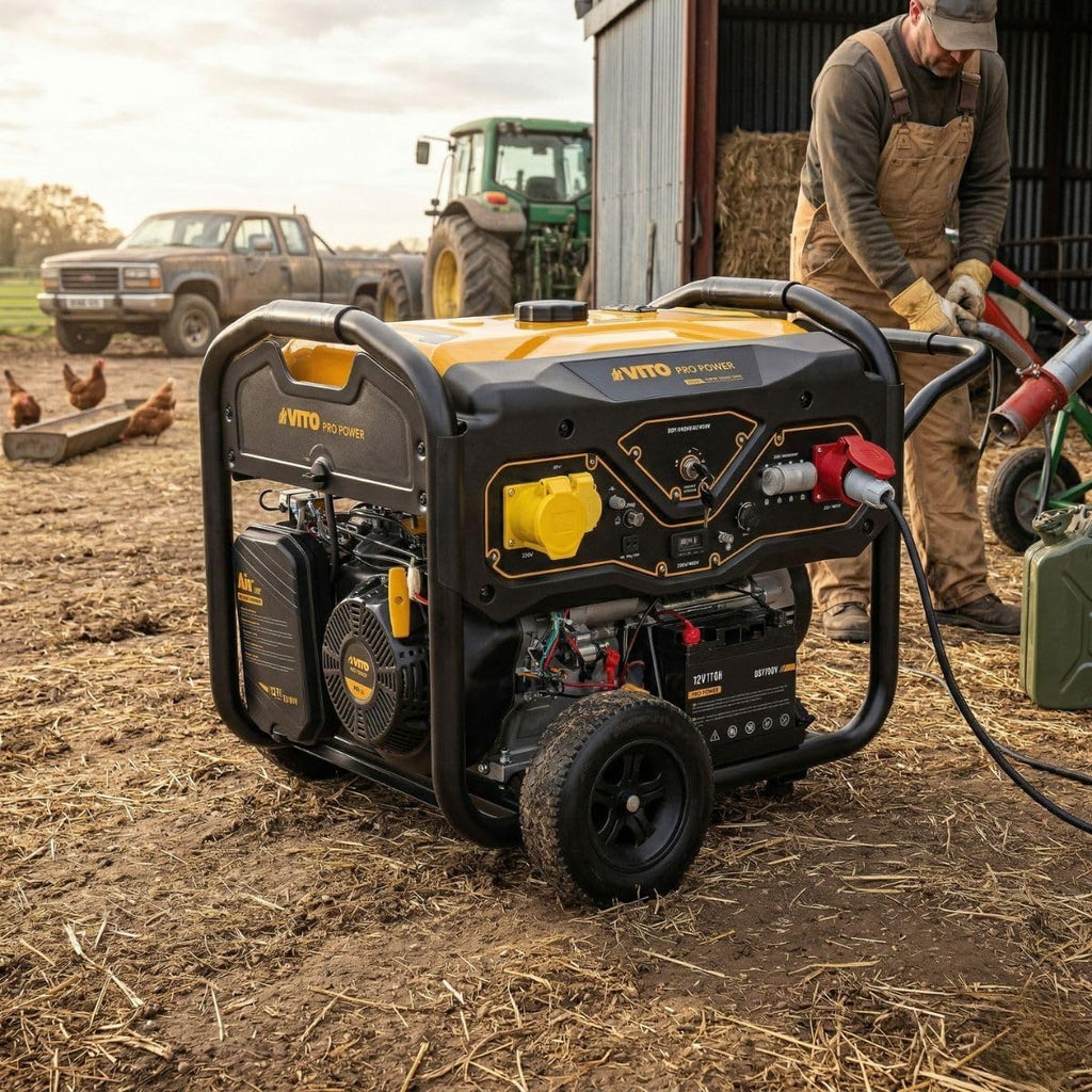 VITO - Generator prądotwórczy na benzynę 8.0kVA 18CV trójfazowy, uruchomienie elektryczne i ręczne, AVR, zbiornik 25L, generator do domu i budowy