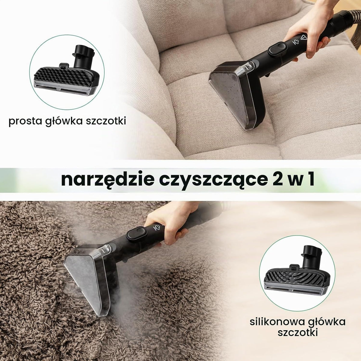 COSTWAY Urządzenie do czyszczenia tapicerki, 1800 W, para, sterylizacja, czyszczenie zimnej i gorącej wody, odkurzacz z 2 głowicami szczotki, przenośny odkurzacz na mokro do sofy, tapicerki, schodów