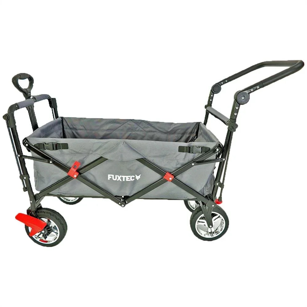 Carrito plegable FUXTEC FX-CT700, carro plegable gris para el transporte de niños, ciudad, campo, playa o montaña - con capota anti-UV, asa de empuje, freno de mano delantero y trasero, el original