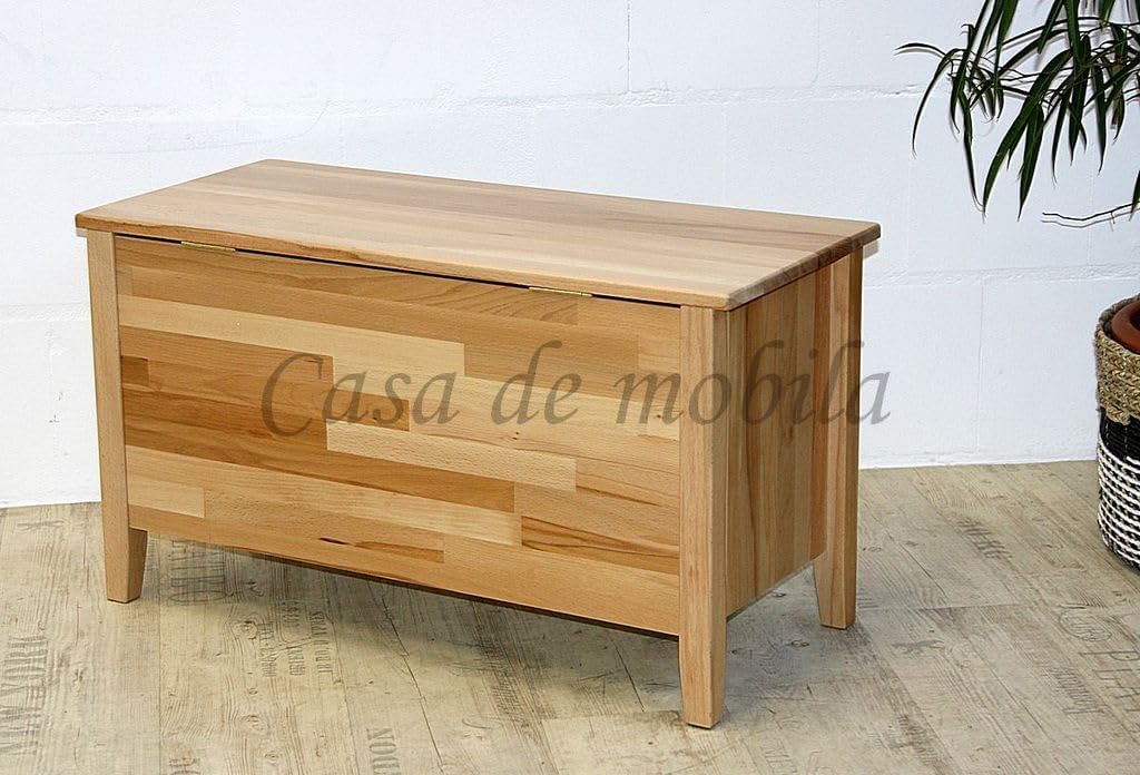 Baúl de madera maciza Casa 84 cm, haya núcleo maciza, barnizado natural